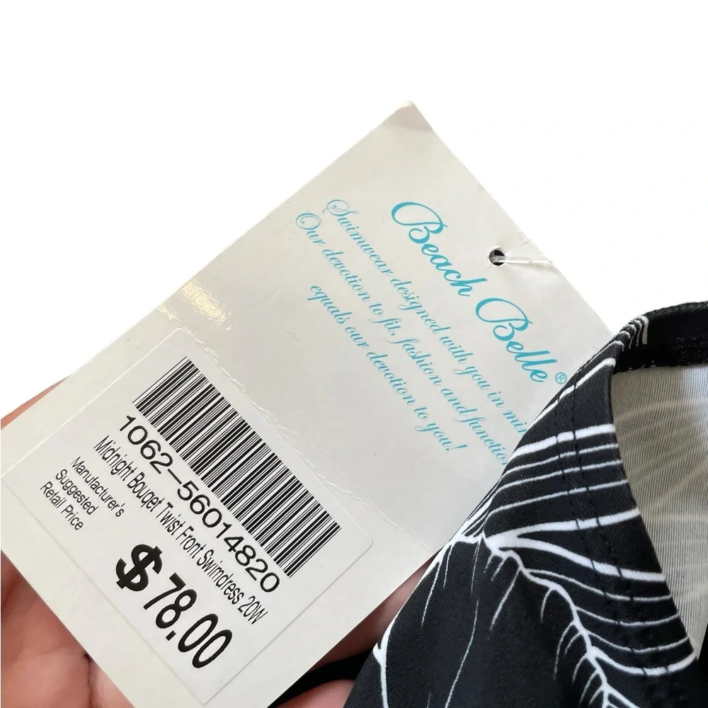 NEW Beach Belle Plus Size Black White Midnight Bouquet Twist Halter Swim Dress - Picture 9 of 9